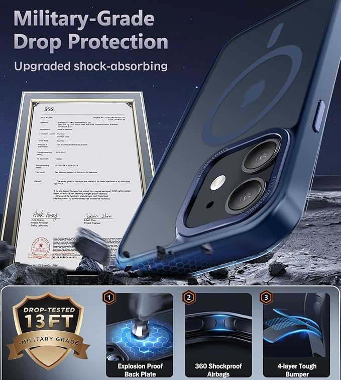 Newfuture Designed for iPhone 11 Case with Strong Magnetic [13 FT Military Drop Protection] [Compatible with Magsafe] Slim Translucent Matte Shockproof with Anti-Fingerprint Phone Case, Navy Blue
