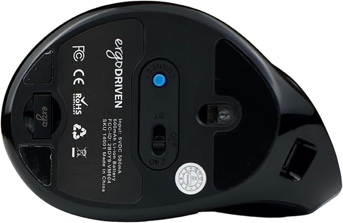 Ergodriven Om Vertical Ergonomic Mouse | Wireless: Bluetooth & 2.4G | Rechargeable, Optical, 4 DPI Levels, 5 Custom Buttons | for PC, Mac, Laptop, Computer | Silent Click | Copy/Paste Function