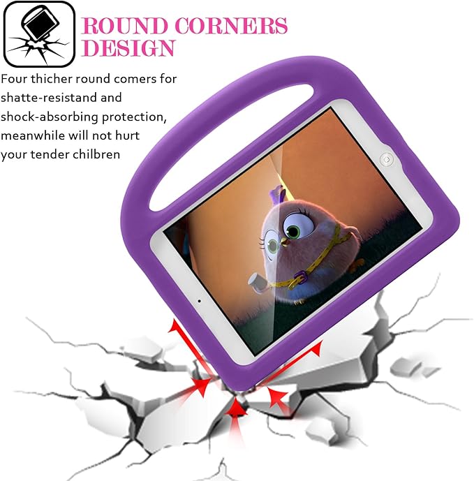 Kids Case for 7.9" iPad mini 5/Mini 4/Mini 3/Mini 2/Mini 1, Friendly Silicone Shockproof Cover with Handle Kickstand for Apple iPad mini 5th (2019), Mini 4th/ 3rd/ 2nd/1st Generation, Purple