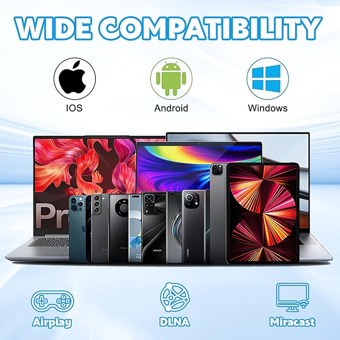 HDMI Wireless Display Dongle Adapter - WiFi 4K&1080P Portable Transmitter, Streaming Media Video/Audio/File from Smartphone, Laptop to HDTV/Monitor/Projector Support Windows