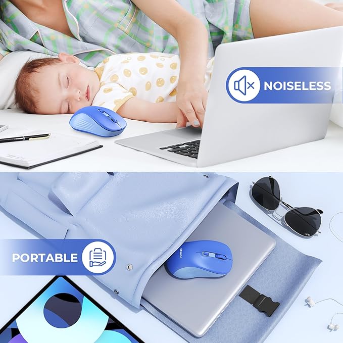 seenda Bluetooth Wireless Mouse, Bluetooth & 2.4G USB Dual Mode, Quiet Clicks, 1600 DPI Smooth Tracking, Ergonomic Design, 24-Months Battery Life, Portable Mouse for Laptop/Mac/Ipad/PC/Tablet-Blue