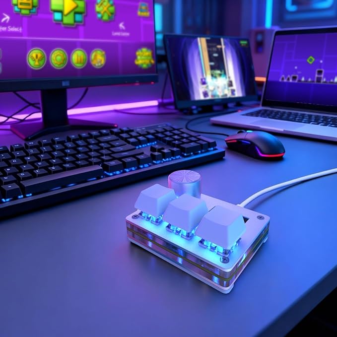 O3C Rapid Trigger Hall Effect Keyboard Suitable for OSU and Geometry Dash Rhythm Game Macro Keypad with Magnetic Linear Switches (Silvery, Gateron KS-20 White Switch)