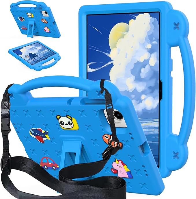 AKABEILA Compatible with Honor Pad X9a 2025 11.5 inch Tablet Case, Kids Friendly Universal Lightweight Shockproof Protective Case with Shoulder Strap & Stand Handle Sky Blue
