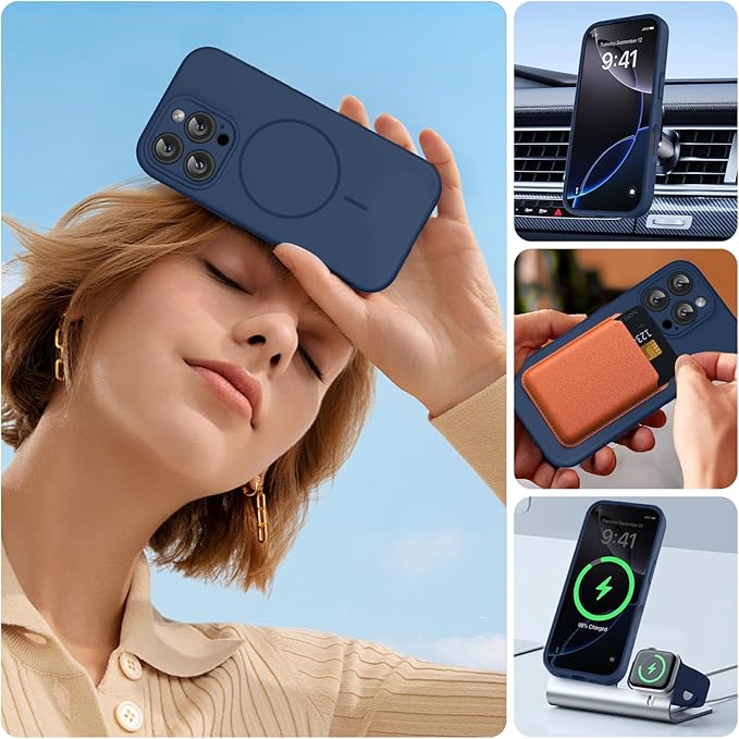 Miracase Magnetic for iPhone 16 Pro Case, [Soft Anti-Scratch Microfiber Lining], Compatible with MagSafe, Liquid Silicone Case Shockproof Drop Protection Phone Case for 16 Pro,Dark Blue