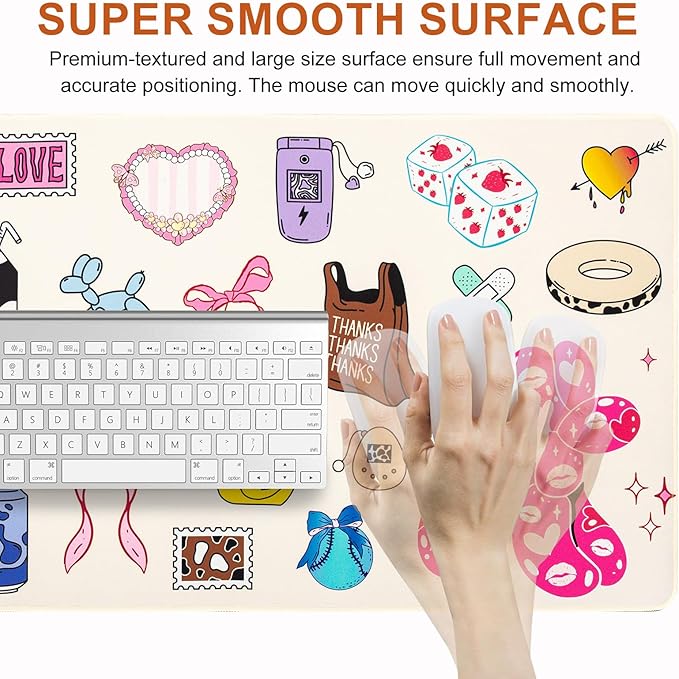 L-SPOUTTO Cute Desk Mat for Keyboard and Mouse,XXL Large Mouse Pad Non-Slip Keyboard Pad Waterproof Desktop Mat for Laptop Computer Work Game Home Office-Cartoon