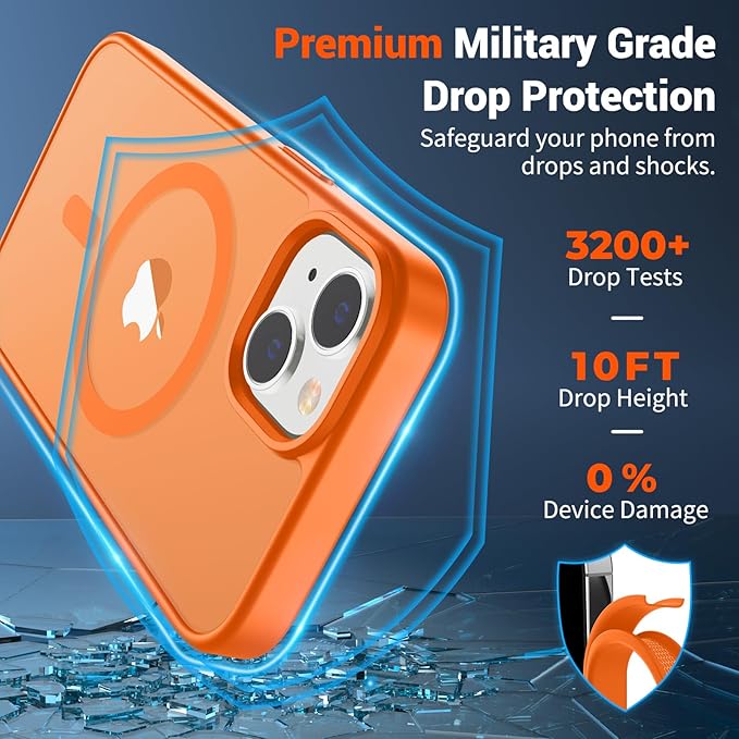 SUPFINE Magnetic for iPhone 15 Plus Case & iPhone 14 Plus Case (Compatible with MagSafe)(Military Grade Drop Protection) Translucent Shockproof Phone Cover,Starry Orange