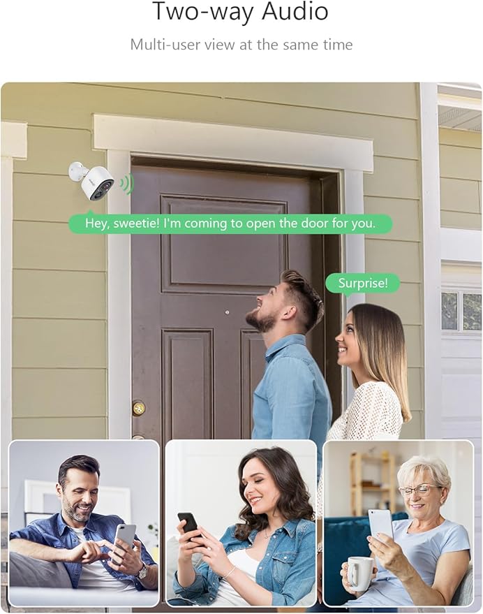 2K Wireless Security Cameras - Outdoor WiFi Security Cameras Color Night Vision, AI/PIR Detection, 2-Way Talk, Cloud/SD, Weatherproof, Battery Powered Outdoor Cameras (White-1)
