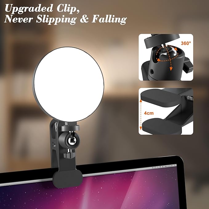 Mojimdo Lighting for Video Recording, Video Light Clip on Desktop Monitor, 3 Dimmable Color & 5 Brightness Level Webcam Light for Meet Lighting/Remote Working/Self Broadcasting/Live Streaming - 4.7''