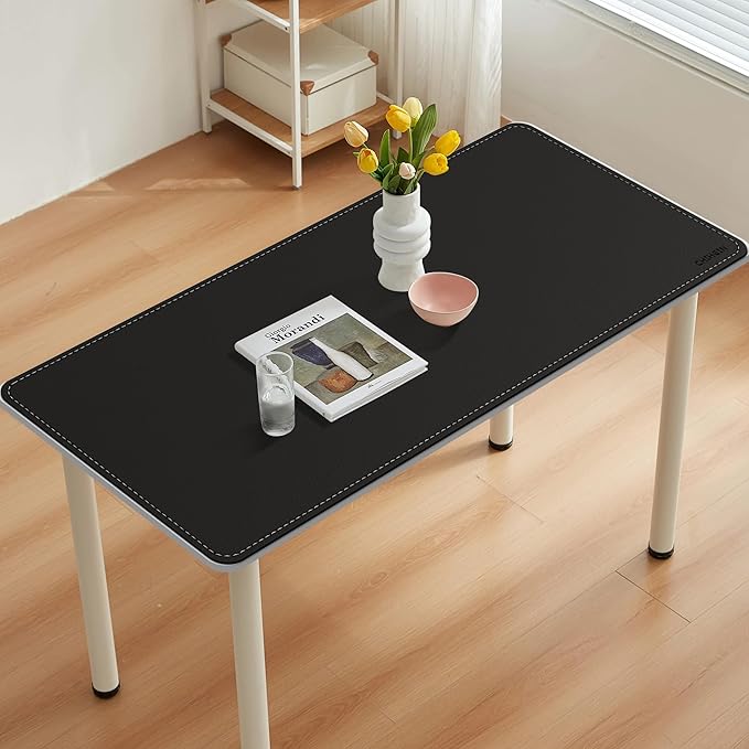 Chihein 47" x 20" 3XL Desk Mat with Cork & PU Leather, Dual Sided Desk Pad, Waterproof Computer Desk Mat for Gaming, Office, Home (Black)