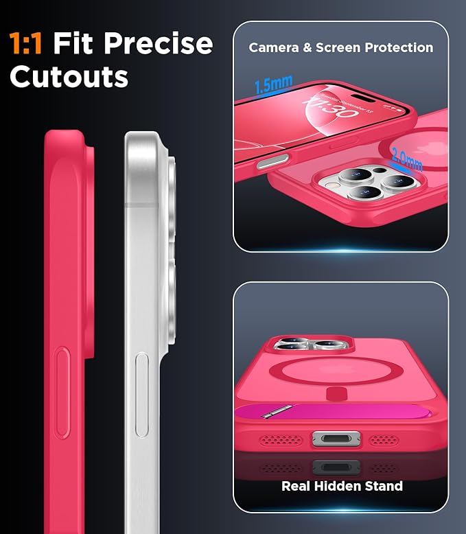 Magnetic Compatible with iPhone 16 Pro Max Case, [Built-in Invisible Kickstand][Compatible with MagSafe][Military Grade Shockproof] Slim Translucent Matte Phone Case for iPhone 16 Pro Max 6.9"