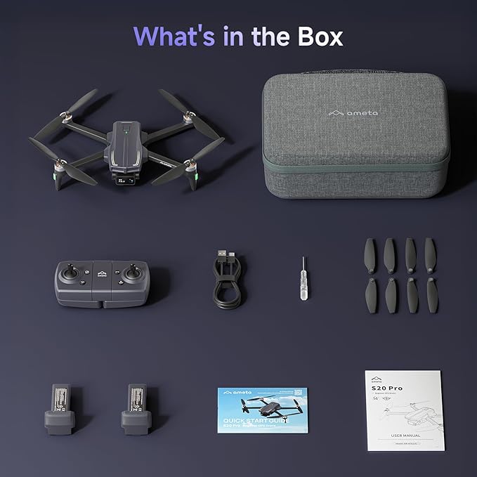 Ameta Drones with Camera for Adults 4k UHD, S20 Pro GPS Drone for Adults Beginners with 50 Mins Long Flight, Brushless Motor, Altitude Hold, Cool Toys Gifts for Men Boys(Under 249G)