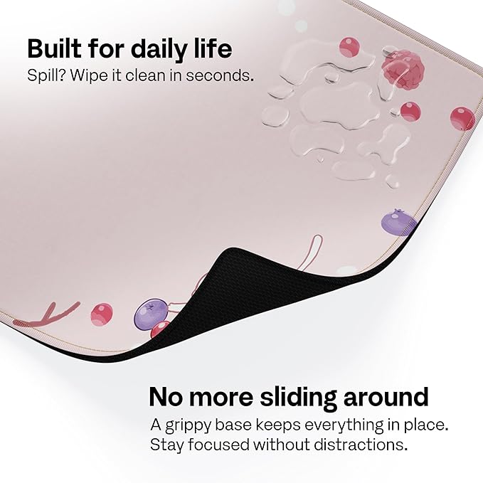 Pixio Mouse Pads - 36 x 16 inch XXL Cats & Berries Pink Multifunctional Large Desk Mats for Gaming, Office, Desktop Anti-Slip Waterproof Washable Computer Mouse Mat
