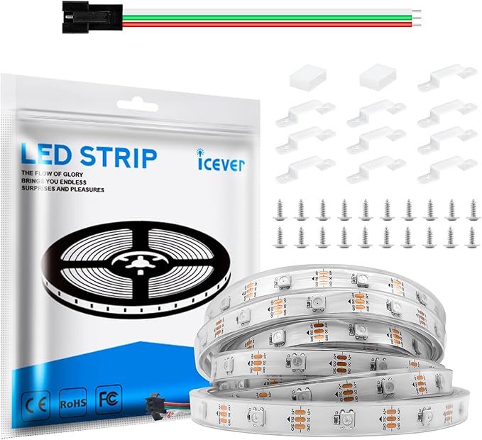 16.4FT WS2812B 5V LED Strip Lights 150 Individual Addressable RGB IC 5050SMD LEDs - Flexible White PCB IP67-30LEDs/m MagicRGB Dream Color for DIY Chasing Color Project (No Power Supply & Controller)