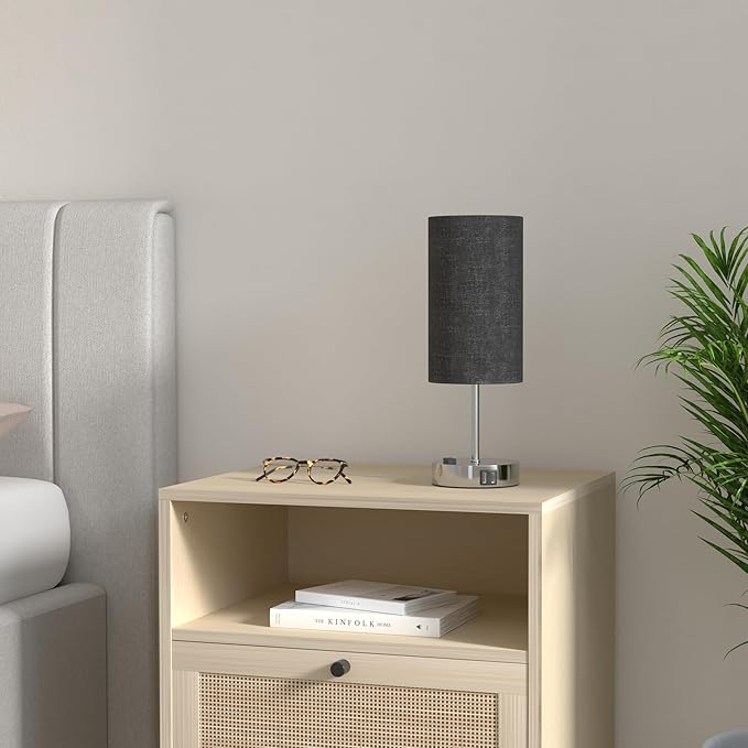 Black Touch Control Table Lamp Set of 2, with 2 USB Charging Ports&AC Outlet, 3-Way Dimmable Bedside Nightstand Lamps with Fabric Lampshade for Reading, Bedroom, Living Room, A19 LED Bulbs Included