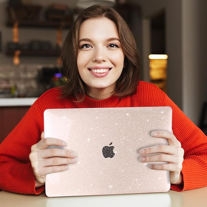 CISSOOK Glitter Pink Case for MacBook Air 13 inch 2021 2020 2018 Release Model A2337 A2179 A1932 with Touch ID, Sparkly Hard Shell Case & Keyboard Cover for MacBook Air 13 M1, Glitter Cherry Pink