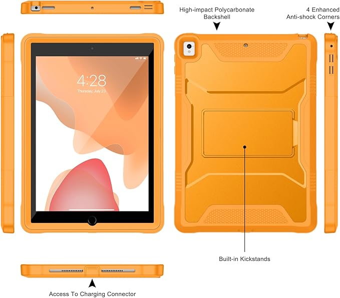 Soke Case for iPad 6th/5th Generation 9.7 Inch 2018/2017,with Built-in Screen Protector and Kickstand, Rugged Full-Body Heavy Duty Protective Cover for Apple iPad Air 2 /Pro 9.7 - Citrus