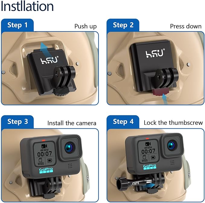 HSU Aluminum NVG Helmet Mount with Aluminum Thumbscrew Compatible with GoPro Hero 13/12/11/10 Black, Hero 9/8/7/6/5, Tactical Helmet for DJI Osmo Action 2, Insta360 ONE R/AKASO and Most Action Cameras