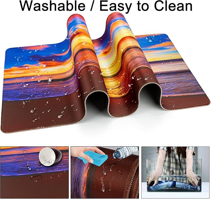 Large Gaming Mouse Pad with Coaster, Desk Matt for Desktop, Desk Pad, Mouse Pads Mat, Stitched Edges Big Extended Mousepad for Computer Keyboard Laptop Office Decor, 31.5'' x15.6''-Sunset Beach