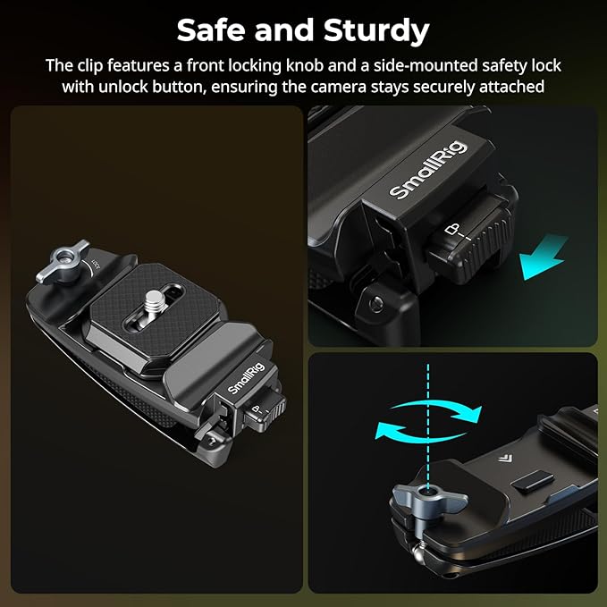 SMALLRIG Camera Clip with Plate, Quick Release System, Max Payload 40kg/88lb, for Sony, for Nikon, for Fujifilm, for DSLR Action Camera, Backpack Strap Clip Kit for Arca-Swiss - 5053