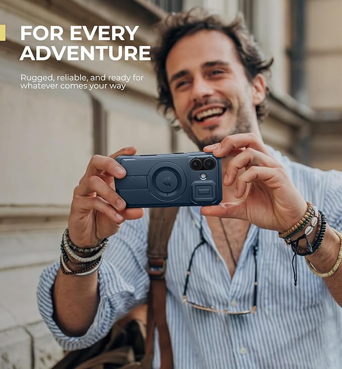 Dexnor for iPhone 16 Case with Slide Camera Cover & Adjustable Kickstand, Rugged Shockproof Bumper Cases Heavy-Duty Magnetic Protective Cover,Navy Blue