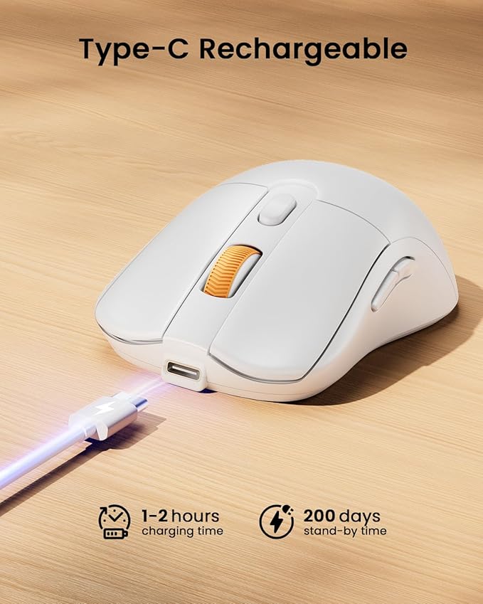 ProtoArc Bluetooth Wireless Mouse, USB C Mouse, EM15 Rechargeable Compact Portable Type C Wireless Mice for Laptop, Tablet, PC, Windows, Mac OS-White
