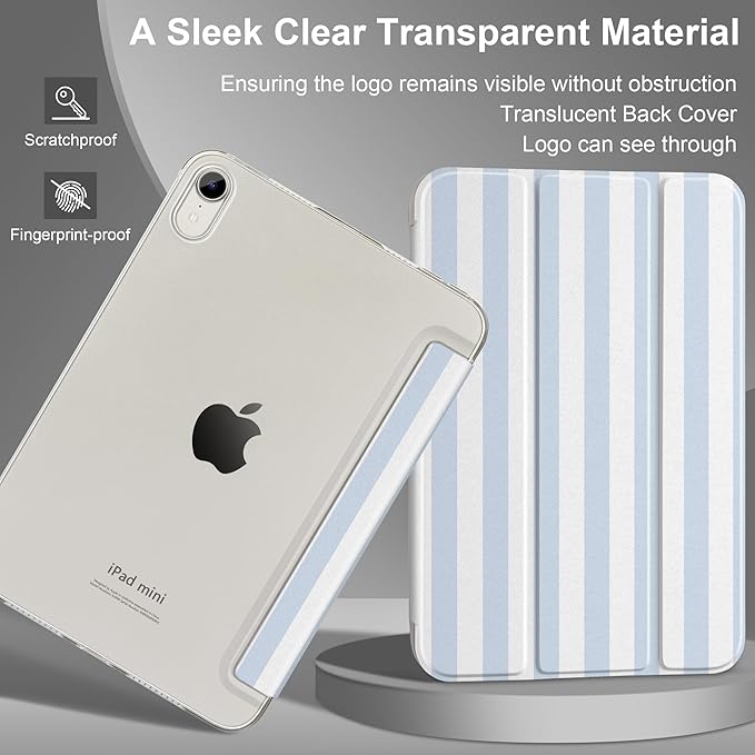 DONGKE for iPad mini 7 (A17 Pro) 2024 & iPad mini 6 2021 8.3 Inch, Slim Foldable Stand Hard PC Translucent Back Shell Smart Cover for iPad mini 7th/6th Generation [Auto Wake/Sleep] - Stripes