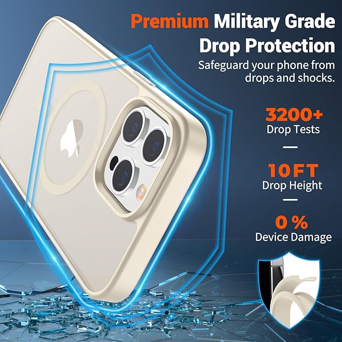 SUPFINE Magnetic for iPhone 14 Pro Max Case (Compatible with MagSafe) (Military Grade Drop Protection) Slim Translucent Matte Shockproof with Anti-Fingerprint Phone Case,Antique White