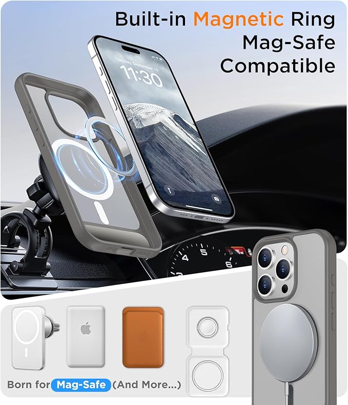 Magnetic Compatible with iPhone 15 Pro Max Case, [Built-in Invisible Kickstand][Compatible with MagSafe] [Military Grade Shockproof] Slim Translucent Matte Phone Case for iPhone 15 Pro Max 6.7"