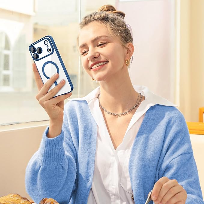 Hython Magnetic Clear for iPhone 17 Pro Case with Camera Lens Protector [Compatible with MagSafe] Luxury Plating Edge Slim Soft TPU Cover Protective Phone Case for iPhone 17 Pro 6.3", Matte Deep Blue