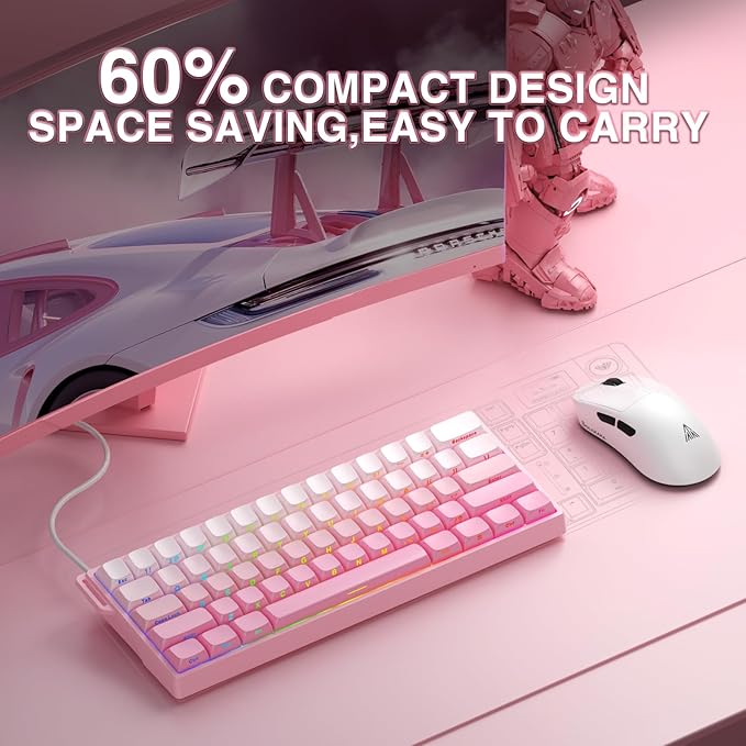 Aula WIN60 HE - 60% Mechanical Gaming Keyboard Wired, Hall Effect Magnetic Switch Hot Swappable,8000 Hz Polling Rate, RGB Keyboard 60 Percent Compact Design for PC (Gradient Pink)