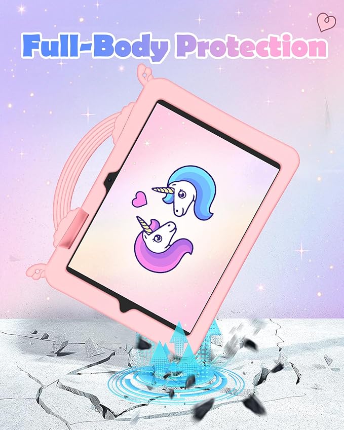 Uppuppy for Galaxy Tab S10 FE 5G Case/Tab S9 FE Case - Cute Cartoon Kawaii Unicorn Teen Girls Women Tablet Cover with Rotating Stand & Strap Soft Silicone Funda for Samsung Tab S9FE/S10FE 10.9 Inch