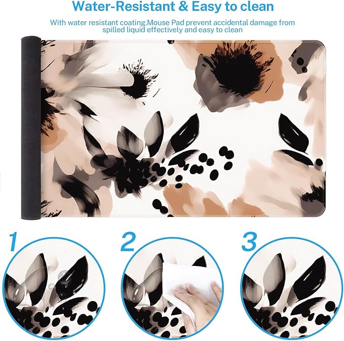 Arttown Brown Boho Tribal Flower Mouse Pad Large Gaming Mat Floral Non-Slip Desk Pad Keyboard and Mouse Desk Mat for Gamer, Office & Home, 31.5 x 15.7 in
