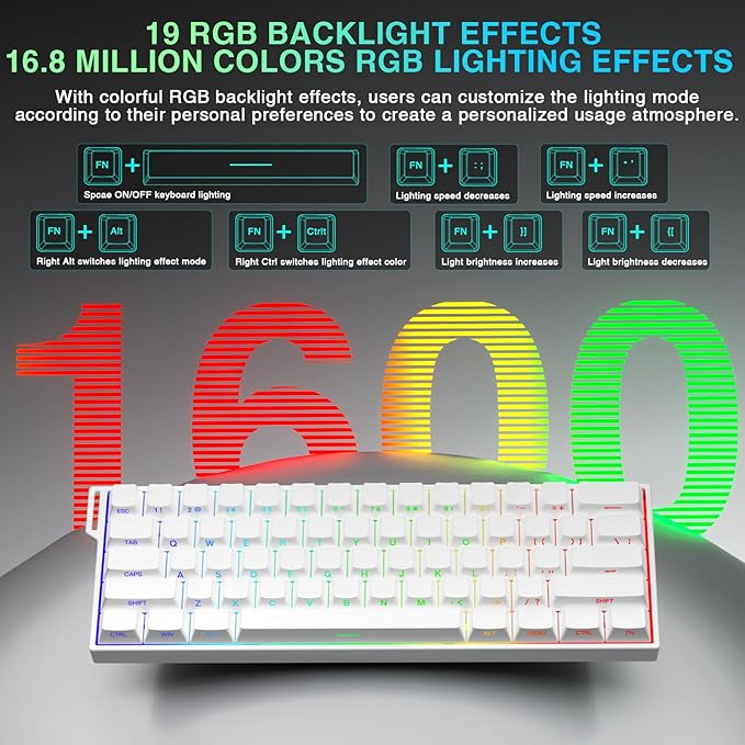 Aula MINI60 HE PRO Wireless Gaming Keyboard 60%,Hall Effect Rapid Trigger Magnetic Keyboard,8000Hz Polling,Tri-Mode(BT5.0/2.4GHz/USB-C),RGB Hot Swappable Compact Mechanical Keyboard for Gamer(White)