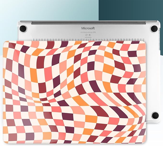 Case for 15-inch Microsoft Surface Laptop Copilot+ PC 2024 (7th Ed) Aesthetic Clear Hard Laptop Shell, with TPU Keyboard Cover & OTG Adapters Ultimate 6-in-1 Bundle, Wavy Checkerboard