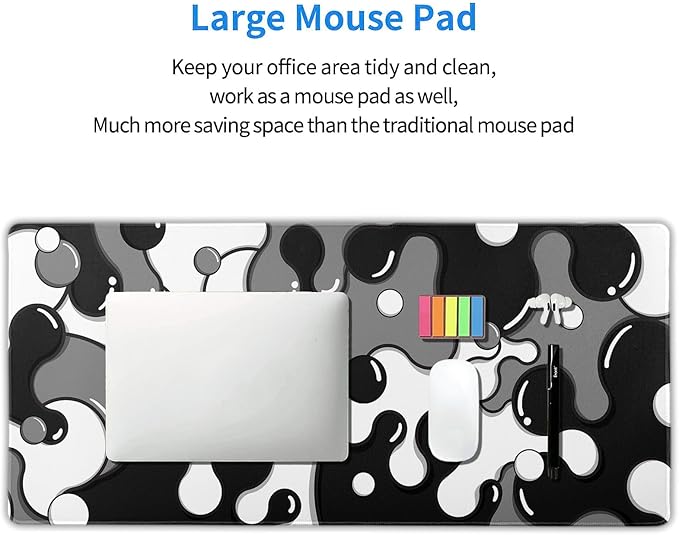 Black White Grey Mouse Pad XXL Anime Cool Geometric Japanese Extended Desk Mat 90X40 CM Non-Slip Rubber Base Stitched Edge Large Mousepad for Gaming Laptop Computer Desktop 35.4×15.7 Inch
