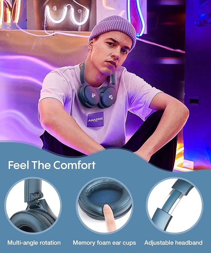 INFURTURE Over Ear Headphones Active Noise Cancelling Headphones, H1 Bluetooth Headphones, Deep Bass Headset, Low Latency, 90H Playtime, Foldable Headphone for Sport Running Cool Gadgets Gift