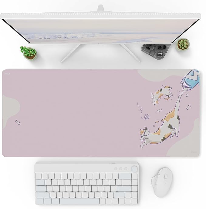 Pixio Mouse Pads - 36 x 16 inch XXL Milky Cats Pink Multifunctional Large Desk Mats for Gaming, Office, Desktop Anti-Slip Waterproof Washable Computer Mouse Mat