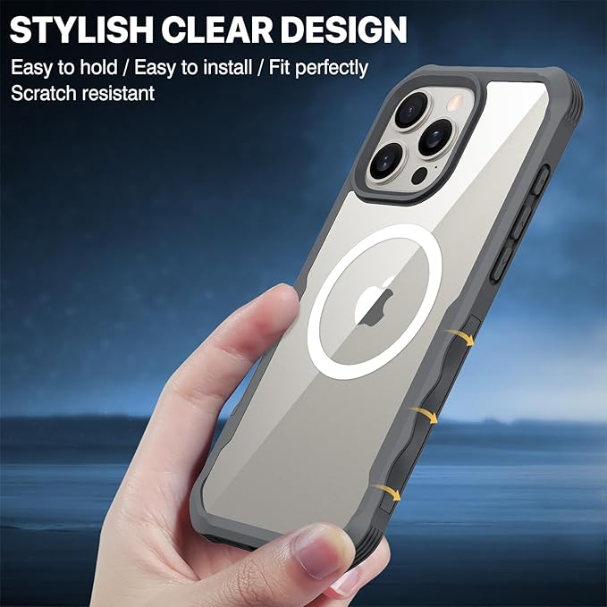 CENHUFO Magnetic Privacy for iPhone 16 Pro Max Case [Compatible with Magsafe] Full Body Phone Case Built-in 9H Tempered Glass Privacy Screen Protector Camera Lens Protector, Shockproof Cover - Gray