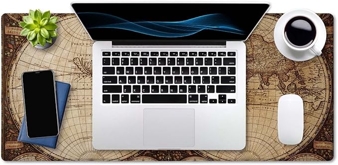 SSOIU Extended Gaming Mouse Pad XXL ArtSo Large Keyboard Mat Long Mousepad Desk Decor Writing Pad Non Slip Rubber Base Stitched Edges for Work, Game, Office, Home, 35.5" x 15.7", Vintage World Map