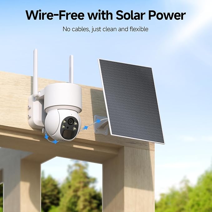 Oculview 2K Solar Security Camera Wireless Outdoor, 1PCS Outdoor Camera Wireless with 360° View, Cameras for Home Security with Color Night Vision, 4G LTE Cellular, No Wi-Fi Needed, 1 Pack, White