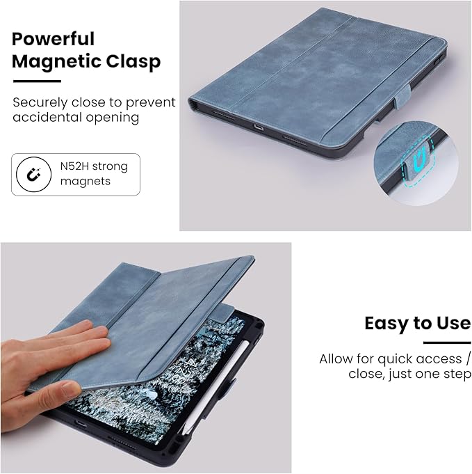 Handmade Case for iPad Air 13 Inch M4/M3/M2 (2026/2025/2024) with Pencil Holder Pocket,Magnetic Closure,Multi Angles Stand,Typing Angle,Folio Protective Cover,Auto Sleep/Wake,Light Blue