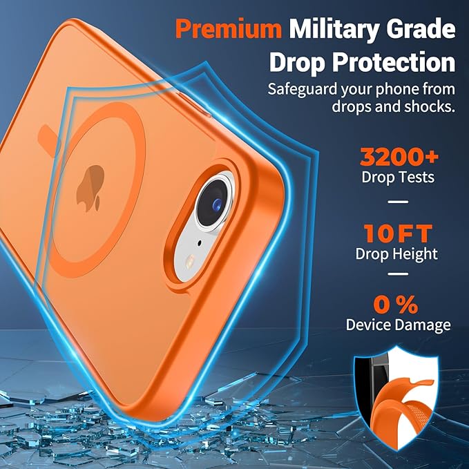 SUPFINE Magnetic for iPhone 17e Case/iPhone 16e Case (Compatible with MagSafe) (Military Grade Drop Protection) Translucent Matte Shockproof Phone Cover,Starry Orange