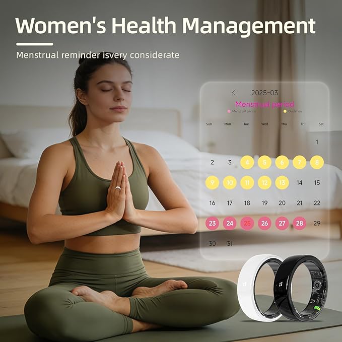 Smart Ring, Ceramics Fitness Tracker & Health Monitoring Ring with Heart Rate Sleep Tracking, Multi-Sport Activity Tracker, 5ATM Waterproof, iOS Android Compatible(White, 9)