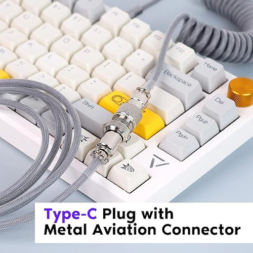 EPOMAKER Mix 1.8m Coiled Type-C to USB A TPU Mechanical Keyboard Space Cable with Detachable Aviator Connector for Gaming Keyboard and Cellphone(Grey)