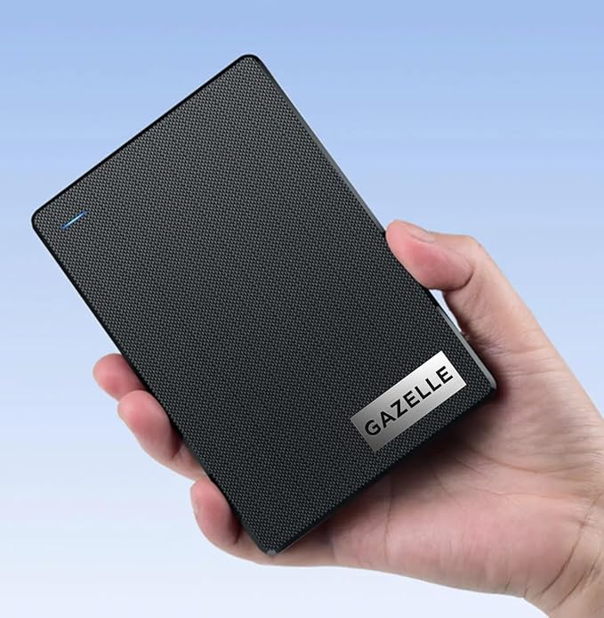 GAZELLE High-Speed 1TB Ultra Slim Portable External Hard Drive - 2-in-1 Type C & USB 3.0, Compatible with PC, Mac, Laptop, PS4, Xbox, iPad, Tablet, Mobile (Black) - 1 Year Warranty