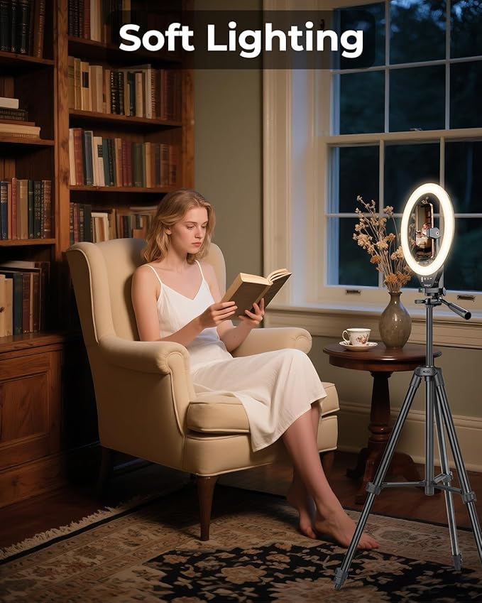Sensyne Ring Light with Stand, 50" Phone Tripod for iPhone & Android, LED Ring Light with Remote, 3 Color Modes & 10 Brightness Levels for TikTok, Zoom & Video Recording