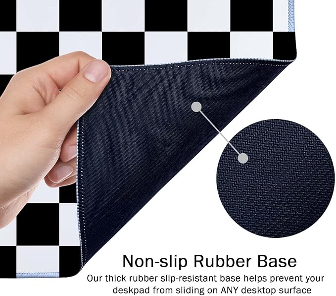 SSOIU Checkered Desk Mat Extended Gaming Mouse Pad (35.5x15.7 in), Large Stable Rubber Base Mousepad with Stitched Edges, Keyboard Mouse Mat Desk Pad for Work, Game, Office - Black White Checkerboard