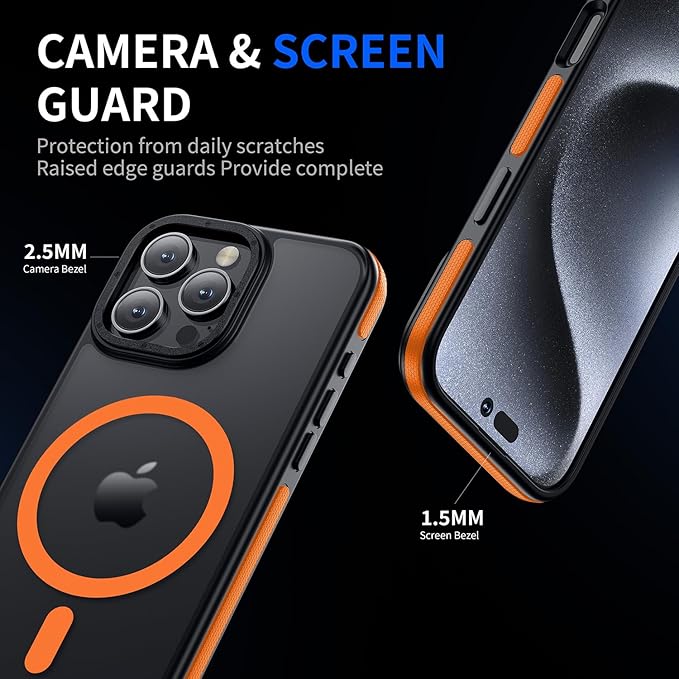 Strong Magnetic for iPhone 16 Pro Max case [10Ft Military-Grade Protection] Compatible with fit MagSafe Shockproof Slim Thin Cover case for iPhone 16 Pro Max 6.9 inch, Bumper Orange