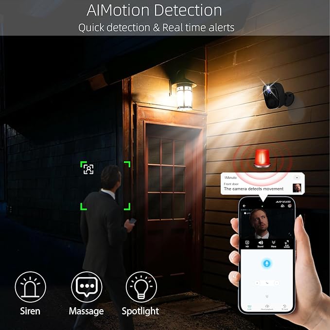 4PCs 2K Security Camera Wireless Outdoor, Surveillance Indoor Home Camera, Battery Powered WiFi Security Cameras with Color Night Vision, AI Motion Detection, 2-Way Audio, IP65, SD/Cloud, Works Alexa