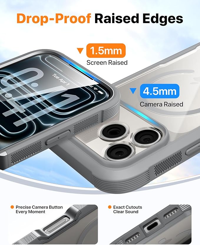 Diaclara Magnetic Designed for iPhone 17 Pro Max Case Full Body Bumper,[Compatible with MagSafe] Military Drop Proof Cover with Built-in Touch Sensitive Anti-Scratch Screen Protector, Grey Titanium